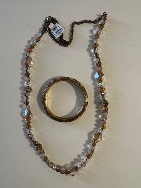 NWT LOFT COPPER Tone Crystal Bead Necklace and Bangle Set